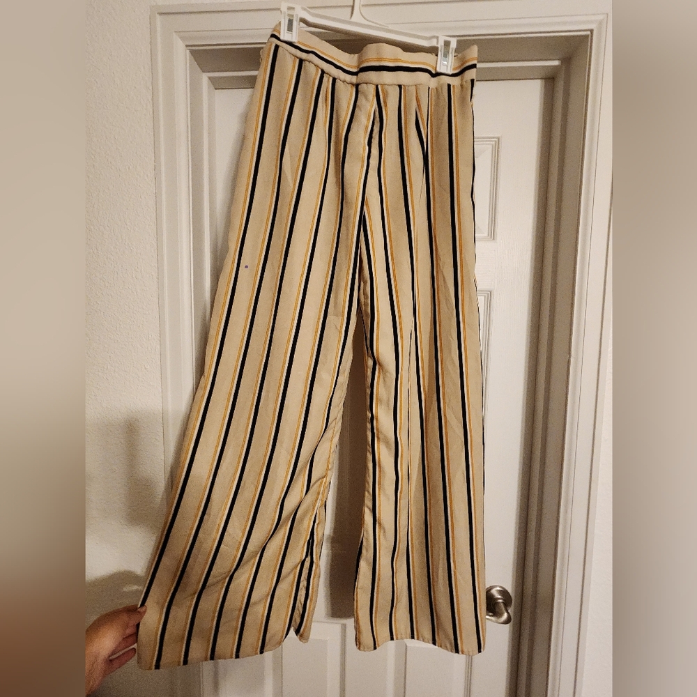 Striped Cream and Black Women's Pants